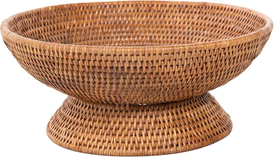 Kouboo La Jolla Rattan Fruit Bowl, Large Kitchen Counter Basket Honey-Brown