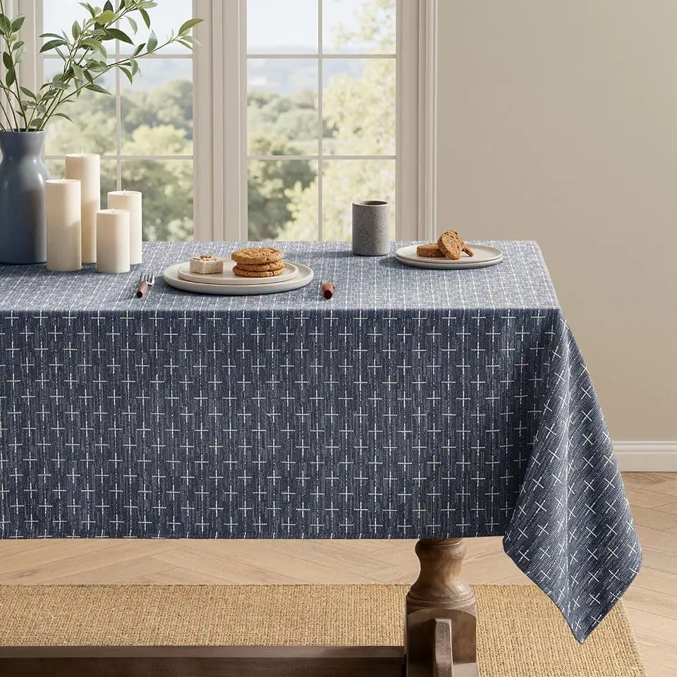 MIULEE Navy Blue Rectangle Cross-Star Textured Table Cloth 60x102 Inch
