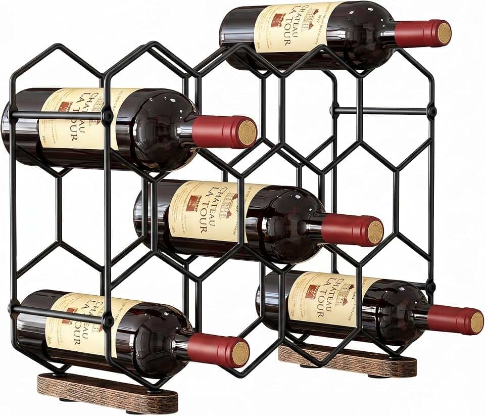 Nuovoware Countertop Wine Rack, 14-Bottle, 3 Tier, Black+Brown