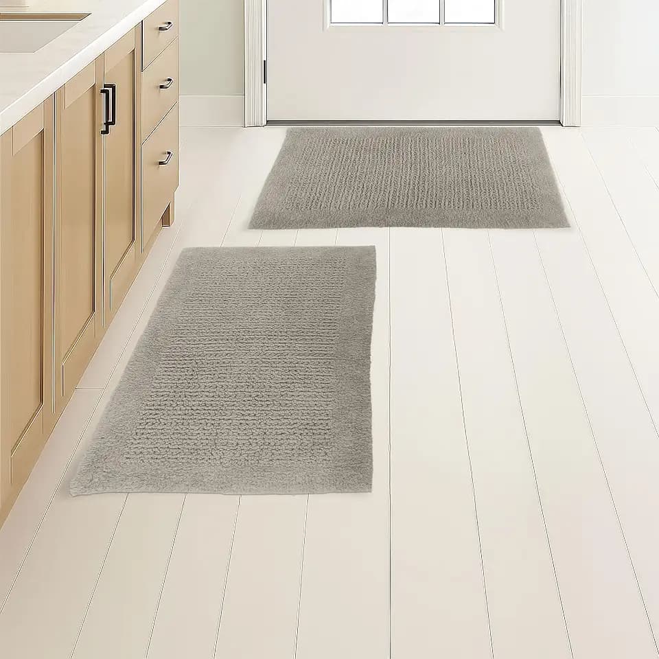Bathroom Rugs - 2-Piece 2500GSM Cotton Bath Mat Set - Reversible Rugs for Shower, Tub, Toilet, or Vanity - Machine Washable Bath Mats for Bathroom, Kitchen, or Laundry Room by Lavish Home (Taupe)