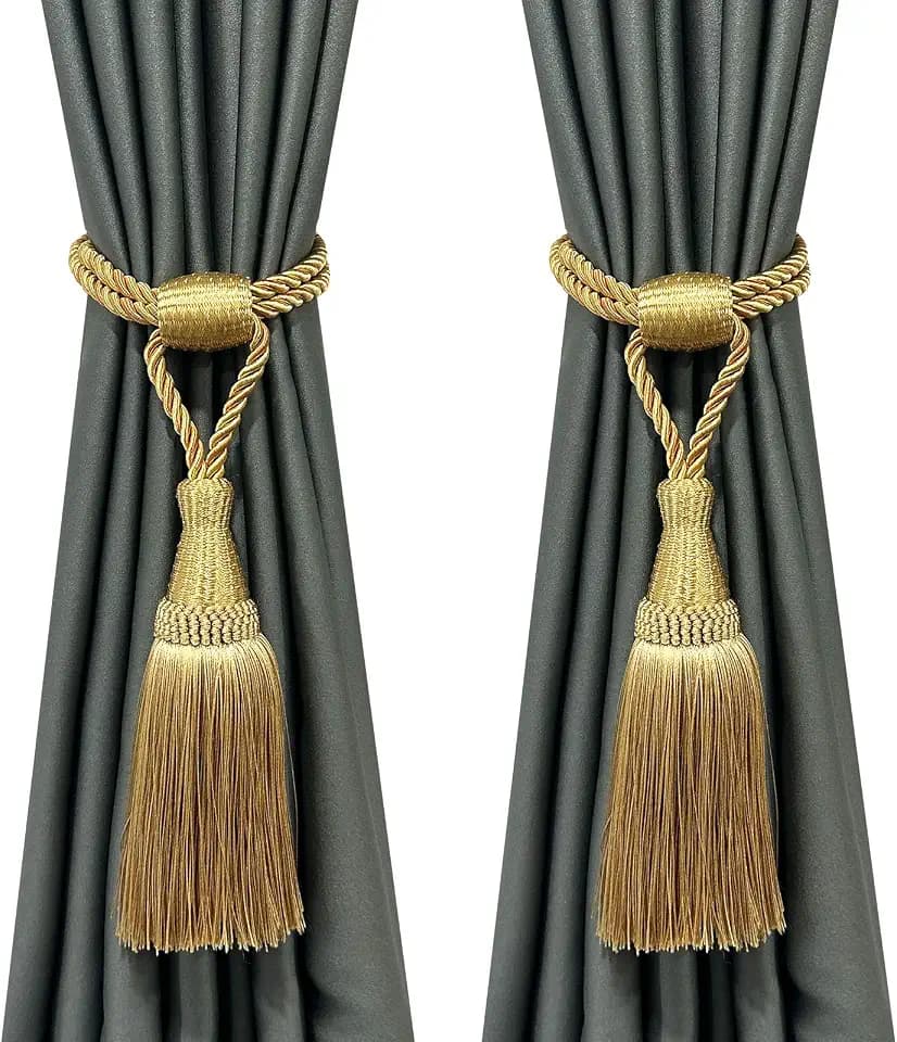 2Pack Curtain Tiebacks Handmade Elegant Tassel Drape Holdbacks-Mix Gold