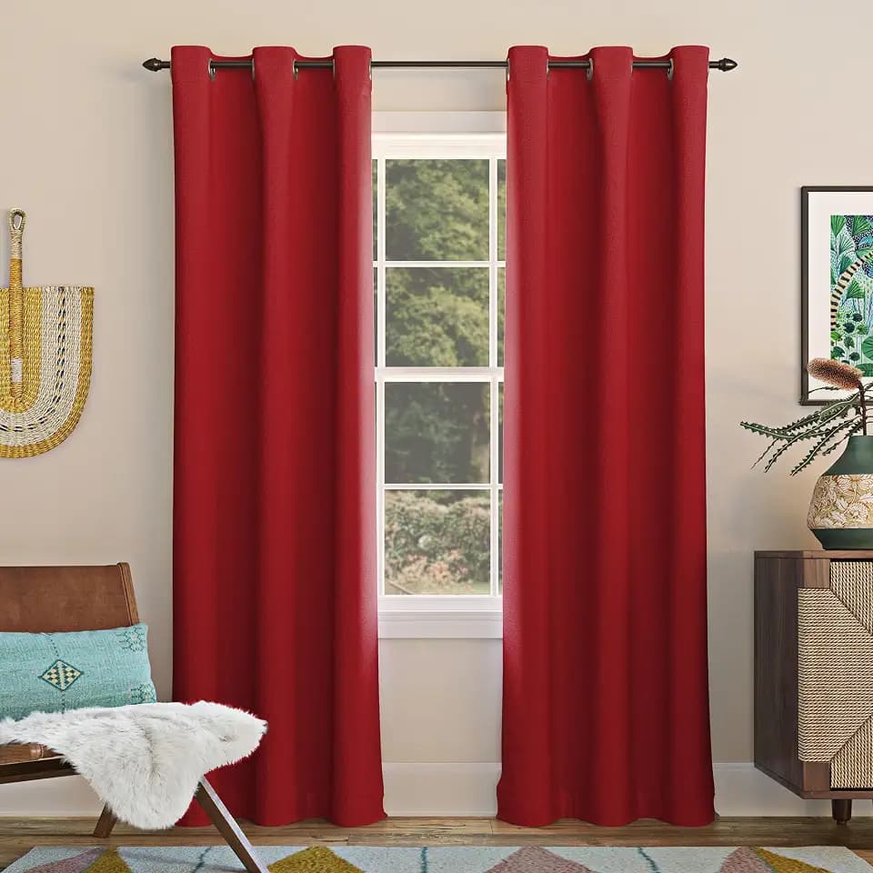 Sun Zero Easton Energy Saving Blackout Grommet Curtain Panel, 40" x 95", Red