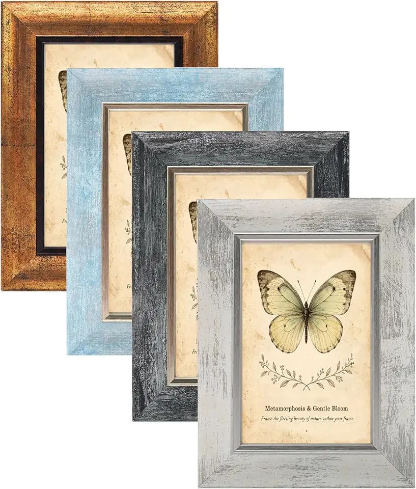 XUANLUO 4x6 Picture Frames Set of 4,Rustic Retro Photo Frame(Multicolor)
