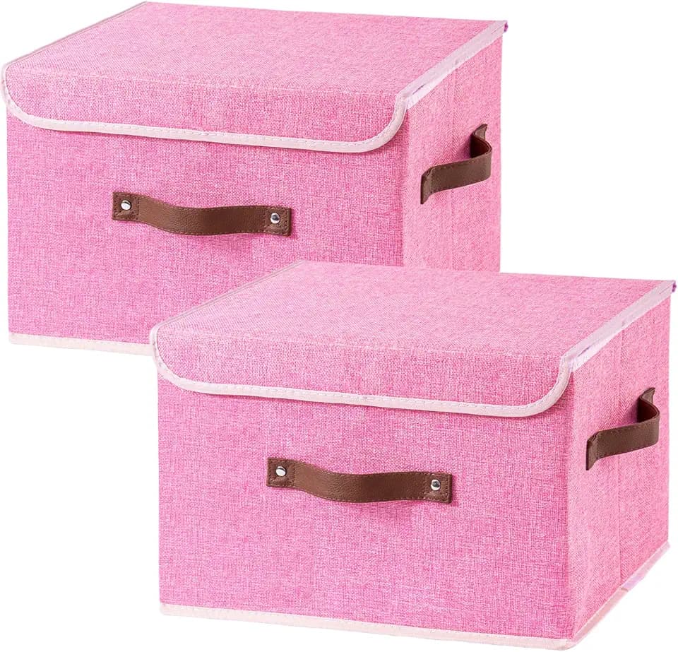 2PCS Storage Boxes Baskets with Lid Foldable Fabric Storage Bins