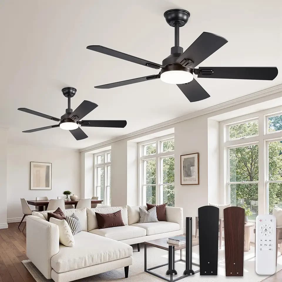 ZMISHIBO 2 Pack 44" Ceiling Fan with Light and Remote, Black Modern Indoor