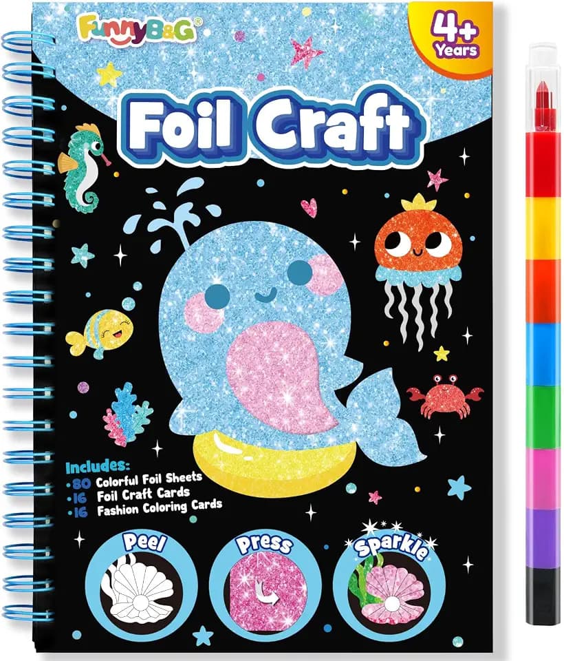 FUNNYB&G Foil Art Craft Kit for Kids, Ocean Birthday Gift Toy for Girls