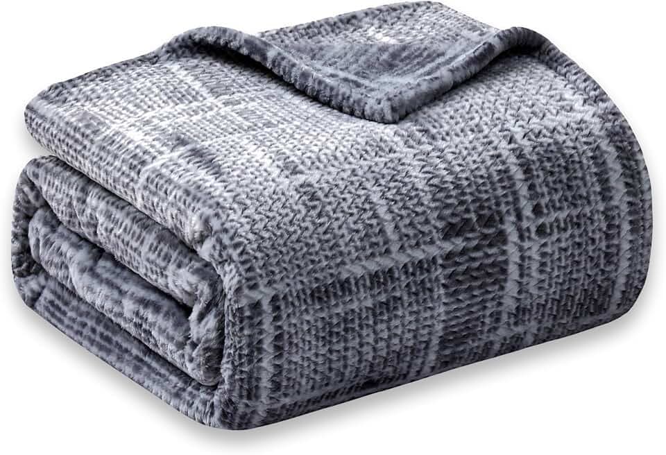 COOVA Fleece Bed Blanket Twin Size, Super Soft and Cozy 3D Jacquard Warm Blankets, Lightweight and Fuzzy Throw for Couch, Sofa, Chair, Giftable (Dark Grey, 60"x80")