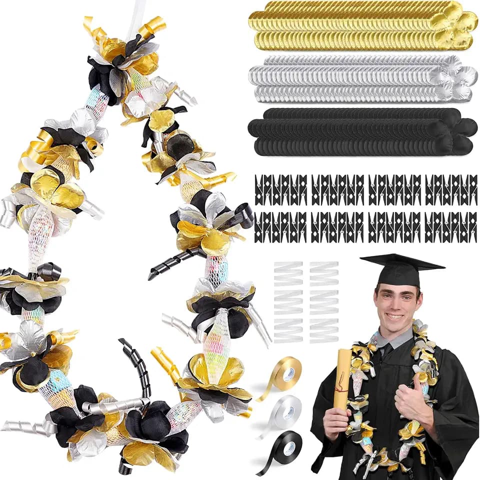 Unittype 6 Sets Graduation Lei DIY Kit, Gold, Silver Gray, Black