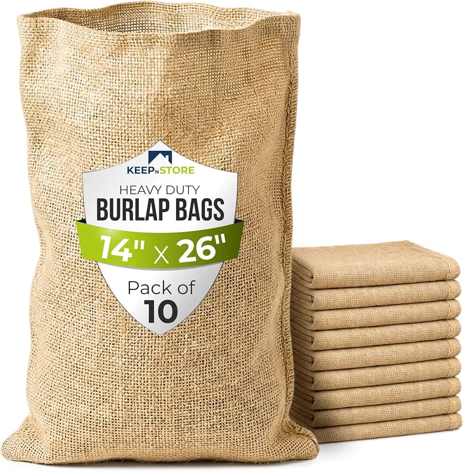 Burlap Storage Bags 14" x 26", Pack of 10 – Natural Jute Gunny Sacks for Storage of vegetables, Gardening & Farm Use, Breathable Heavy-Duty Burlap Bags
