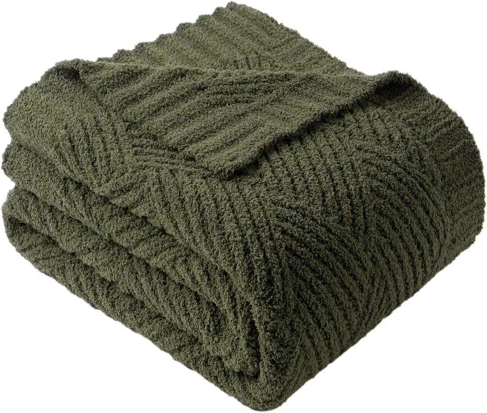 Battilo Olive Green Throw Blanket for Couch, 50"x60"