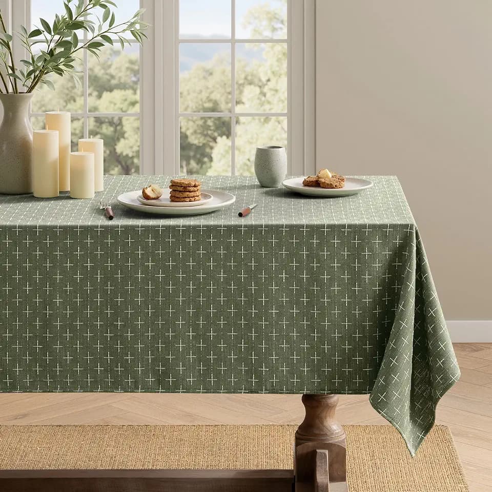 MIULEE Olive Green Rectangle Cross-Star Textured Table Cloth 60x102 Inch