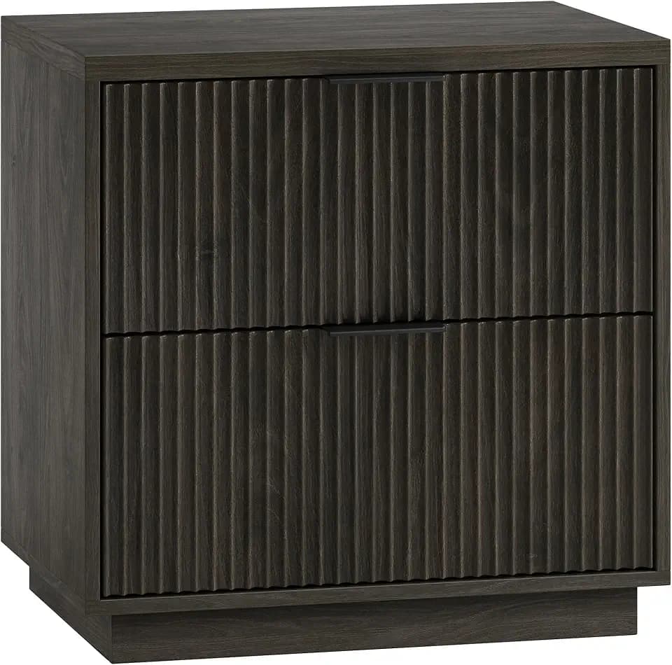 Henn&Hart 24" Fluted Nightstand, Ribbed Side Table, Rich Brown