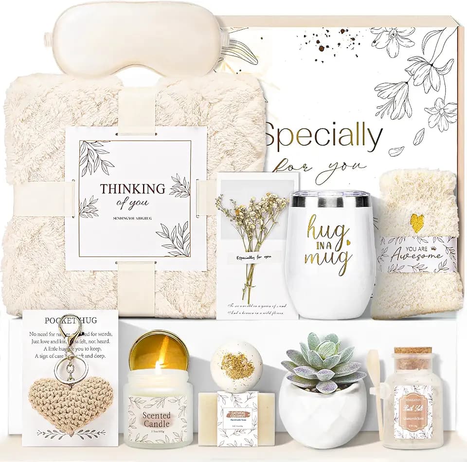 Get Well Gifts for Women Self Care Gifts Basket - Relaxing Spa Care Package After Surgery Feel Better Sympathy Mothersday Birthday Gift for Her Mom Sister Friend Wife (Beige)