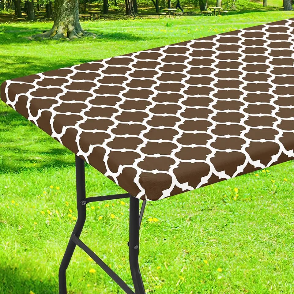 Smiry Picnic Fitted Table Cover, 4 Foot Flannel Backed Vinyl Tablecloth