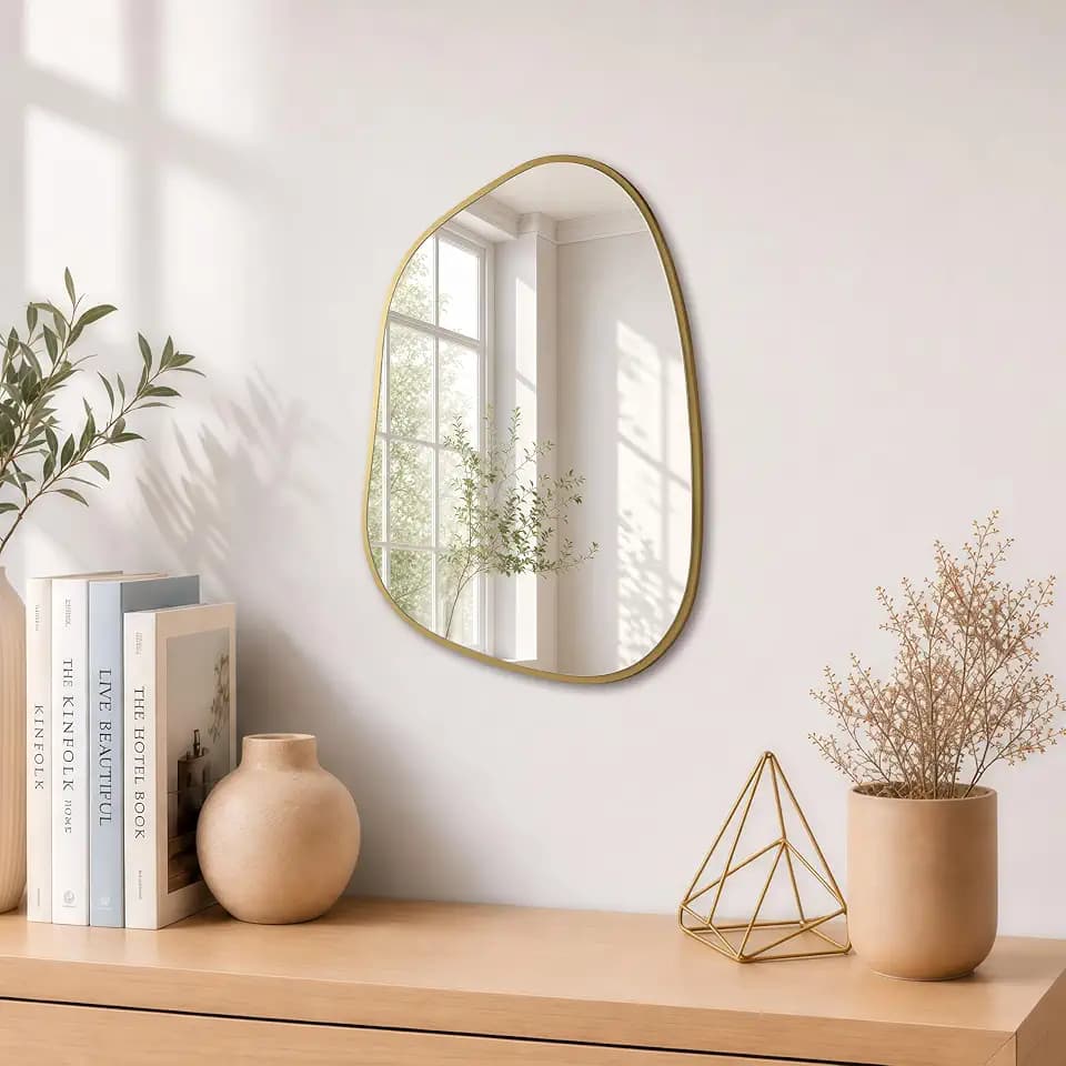 PERFNIQUE Irregular Wall Mirror Asymmetrical Mirror, 16''x12'' Small Gold Mirror for Bathroom Bedroom Living Room Entryway, Decorative Modern Wall Decor, Wall Mounted (Gold, 16''x12'')