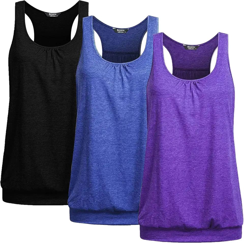 Beyove Yoga Tank Tops for Women 3-Pack Plus Size Sleeveless Racerback Tanks