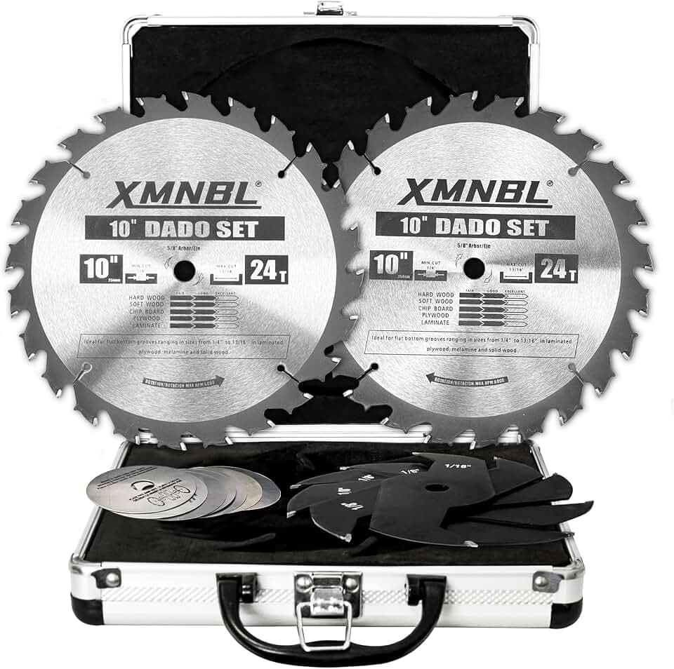 10" Stacking Dado Blade Set 24-Tooth,Dado Blades for 10 Inch Table Saw,Compatible with 10 Inch Table Saw,Dado Stack for Fine Finished Dados, Grooves, and Rabbets,Ranging From 1/4'' to 13/16''14 Pieces