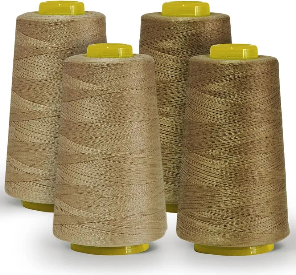 Khaki Polyester Sewing Thread, 4-Pack 12,000 Yds, for Serger & Quilting