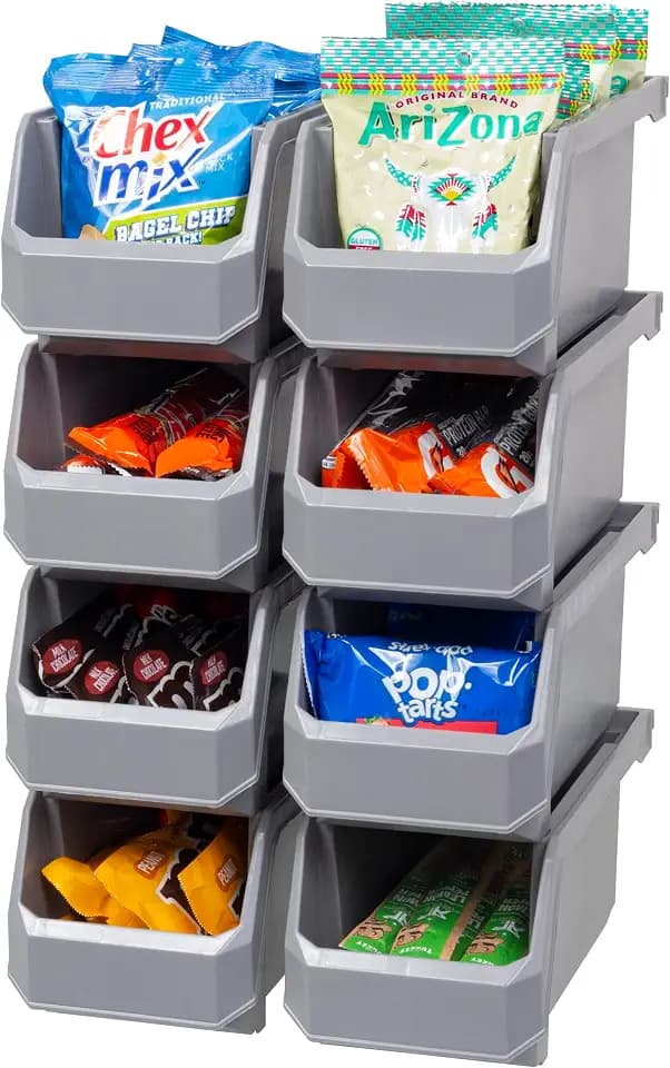 ReadySpace Medium Stackable Plastic Storage Bins, 8-Pack, Gray