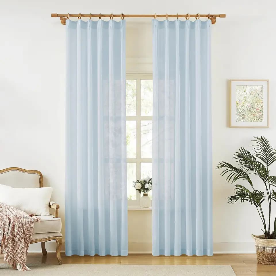 KangBang Baby Blue Pinch Pleat Sheer Curtains 84 Inches Long 2 Panels