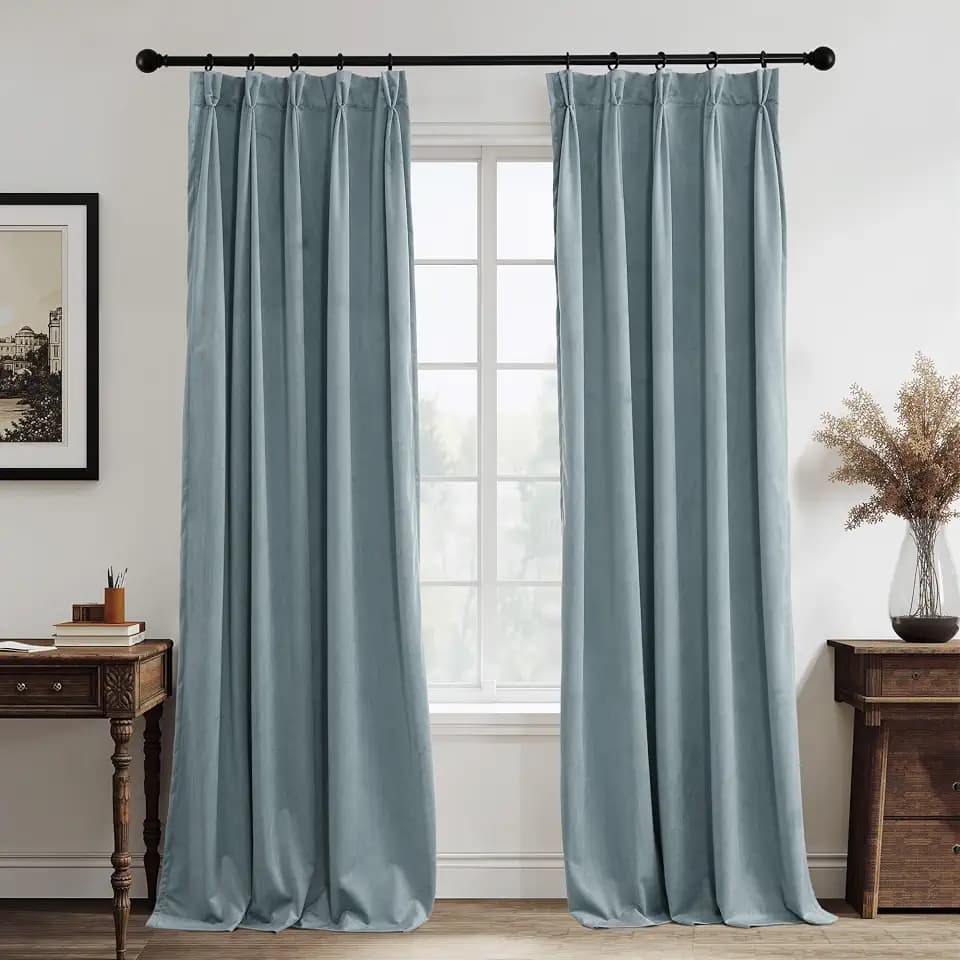 RYB HOME Velvet Curtains 90 inches with Pinch Pleated for Boys Bedroom