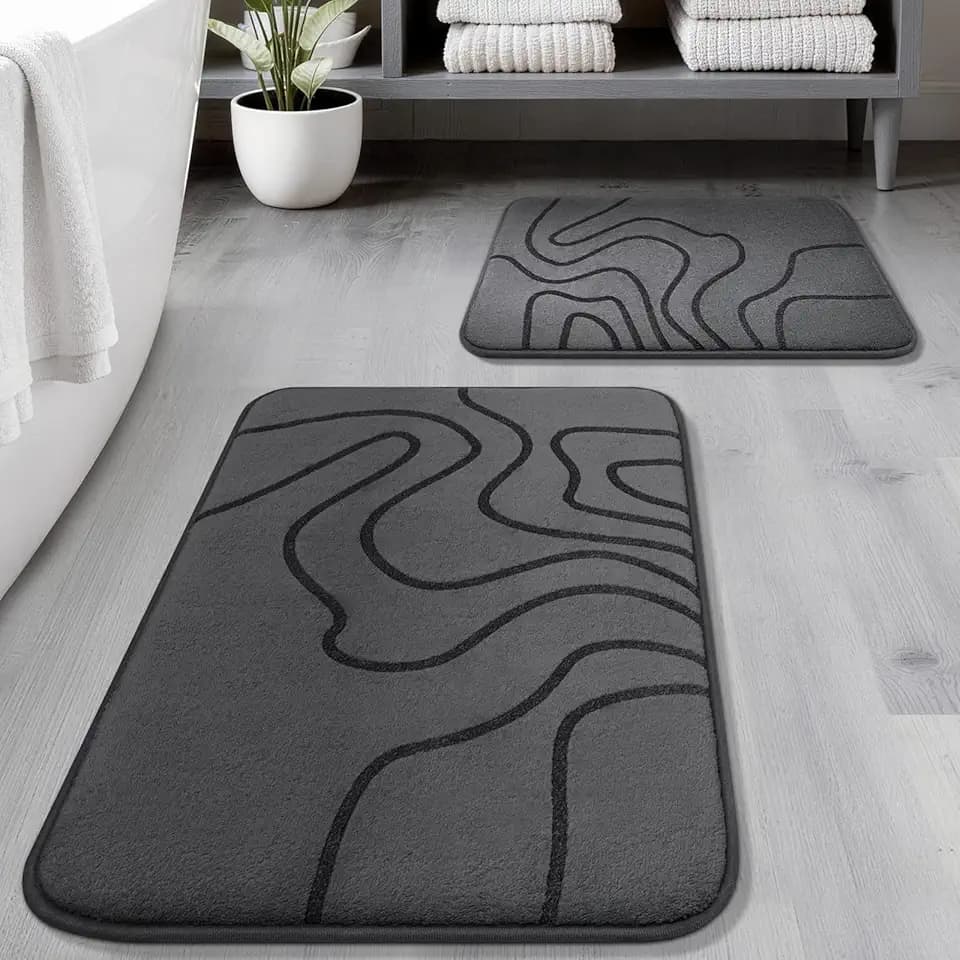 YIHOUSE Memory Foam Bathroom Rugs Sets 2 Piece, 32"x20"+24"x17", Dark Grey
