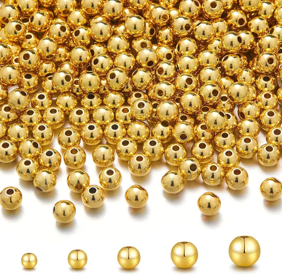 300pcs 18K Gold Filled Beads for Bracelets 5mm Round Smooth Spacer Mini Seamless Brass Beads for DIY Crafts Jewelry Making