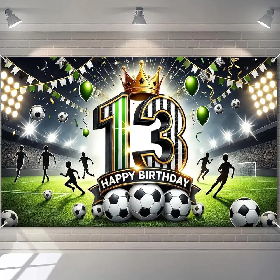 BlissYard Soccer 13th Birthday Banner 71x43 Inch Polyester Party Decor