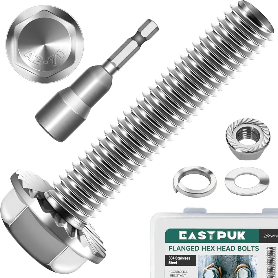 M8-1.25 x 40mm Metric Flanged Hex Head Bolts Screws, 10Sets M8x1.25 Flange Hexagon Drive Stainless Steel 18-8 (304) M8 Bolts and Nuts Washers