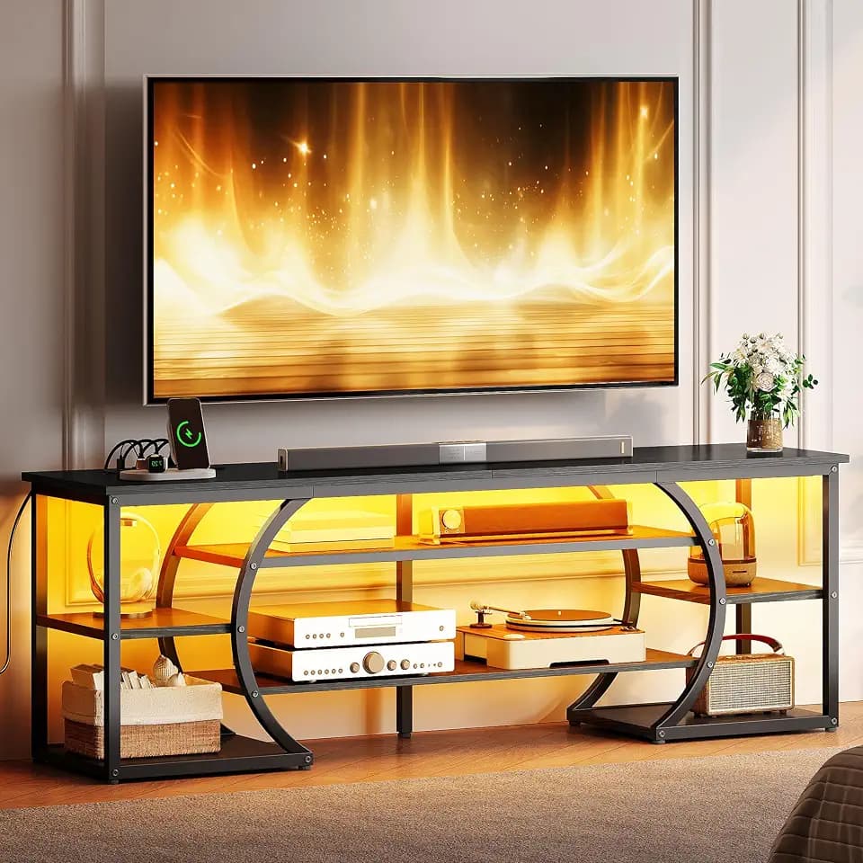 YITAHOME TV Stand for up to 70-inch TVs, LED Entertainment Center, Black