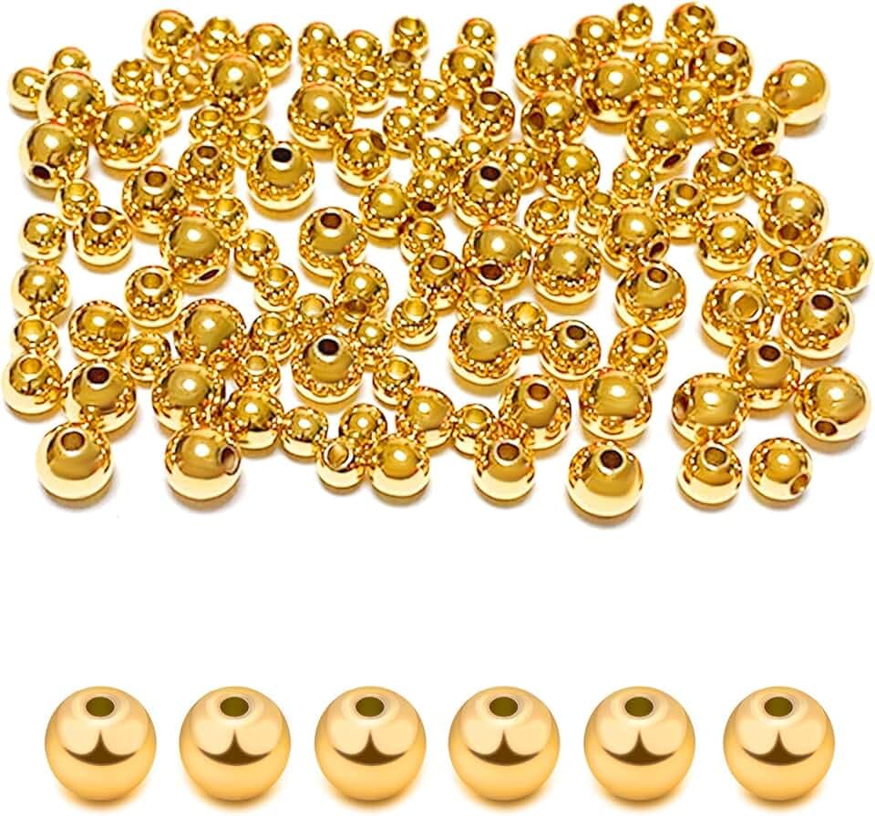 260pcs 18K Gold Filled Spacer Round Beads,Seamless Smooth Metal Round Beads,Gold Filled Solid Brass Beads for DIY Bracelet Necklace Earring Jewelry Making (3MM)