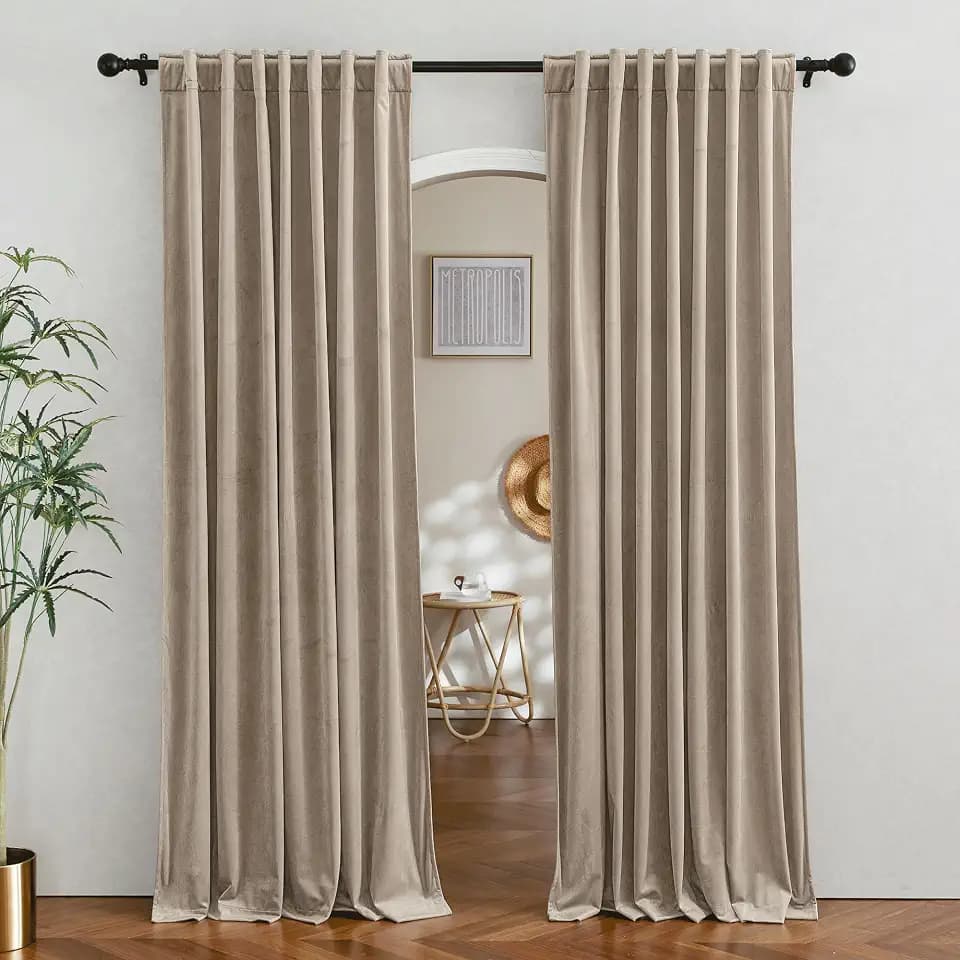 RYB HOME Velvet Curtains 80 inches Long for Living Room Bedroom, Back Tab