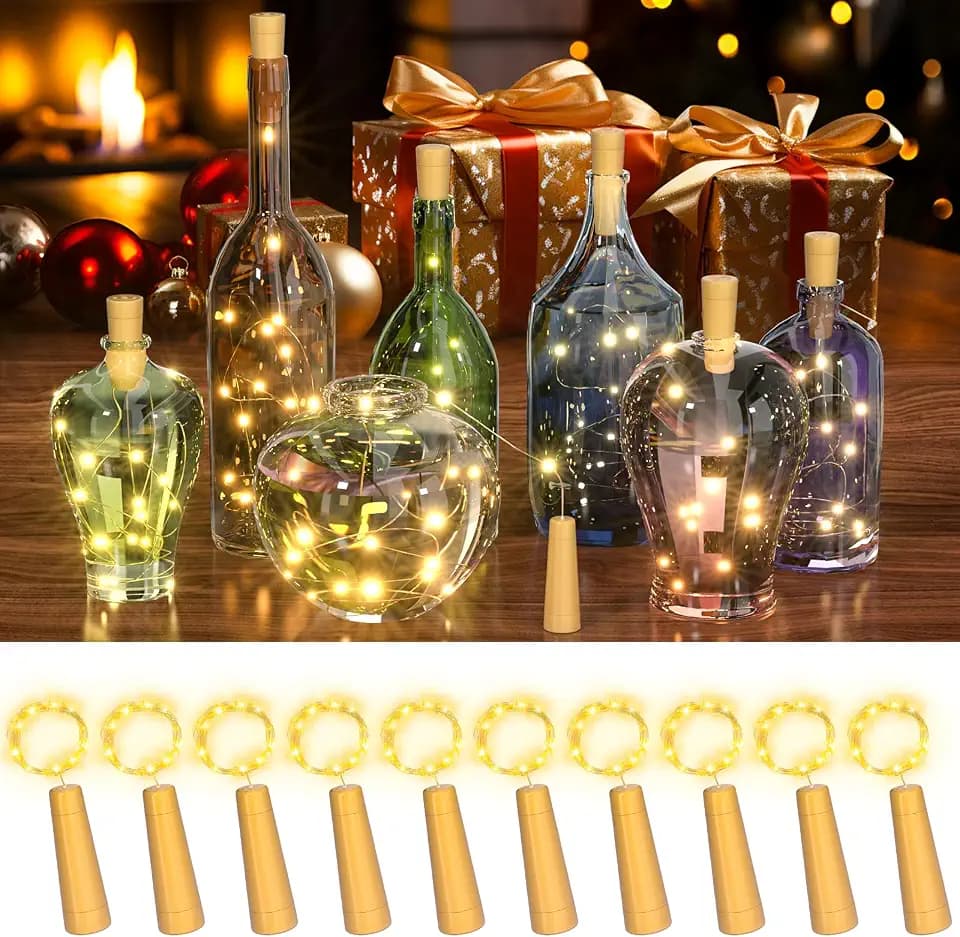 PChero Wine Bottle Cork Lights with Timer, 10 Pack, Warm White