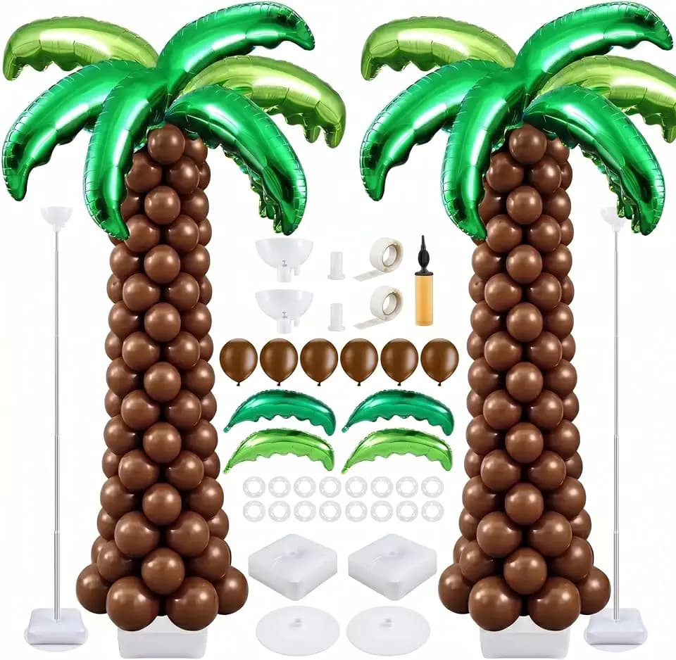 Gejoy 235 Pcs Palm Tree Balloon Column Stand Kit 6.5 ft for Hawaiian Party