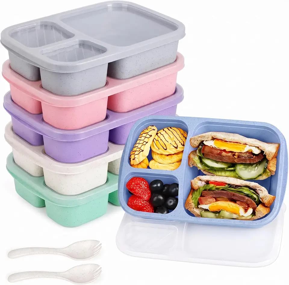 Korlon 6 Pack Bento Box Adult, 3 Compartment Lunch Containers for Adults