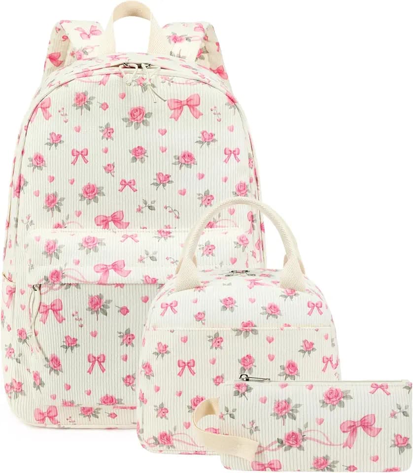 CAMTOP Backpack for School Kids Cute Backpacks for Girls Elementary Lighweight Bookbag with Lunch Box Pencil Case 3 in 1