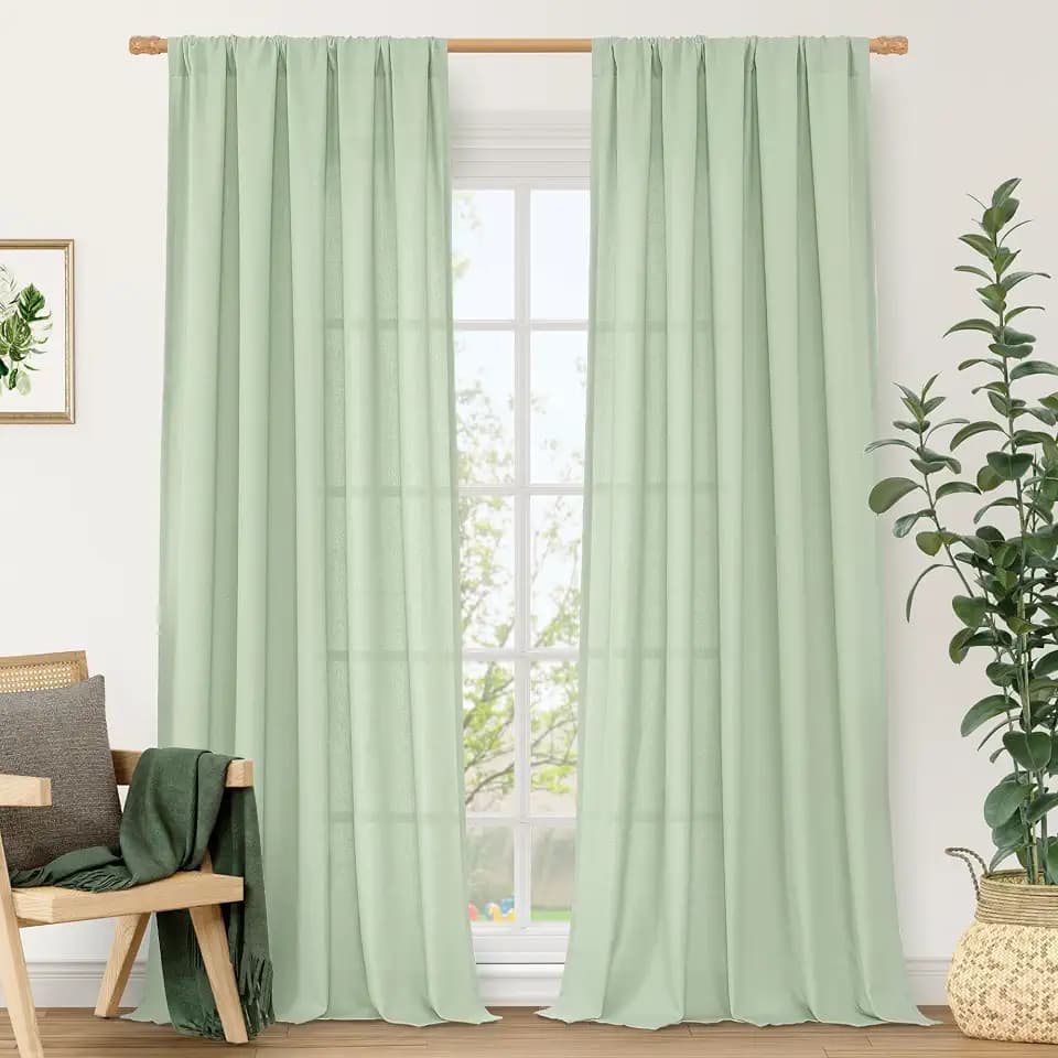 LAMIT Light Filtering Linen Curtains 84 Inch for Living Room 2 Panels