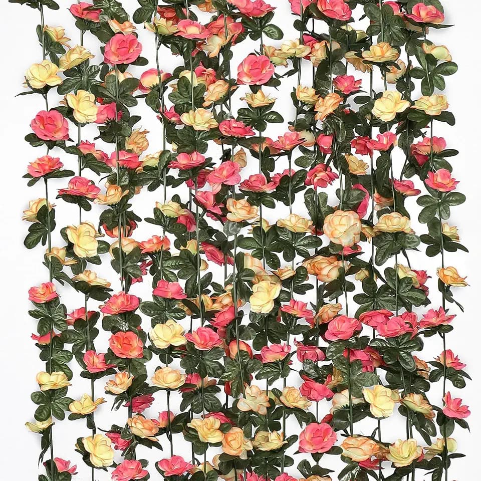 9 Pack 72 FT Artificial Flower Garland Fake Champagne Roses Vines Flowers