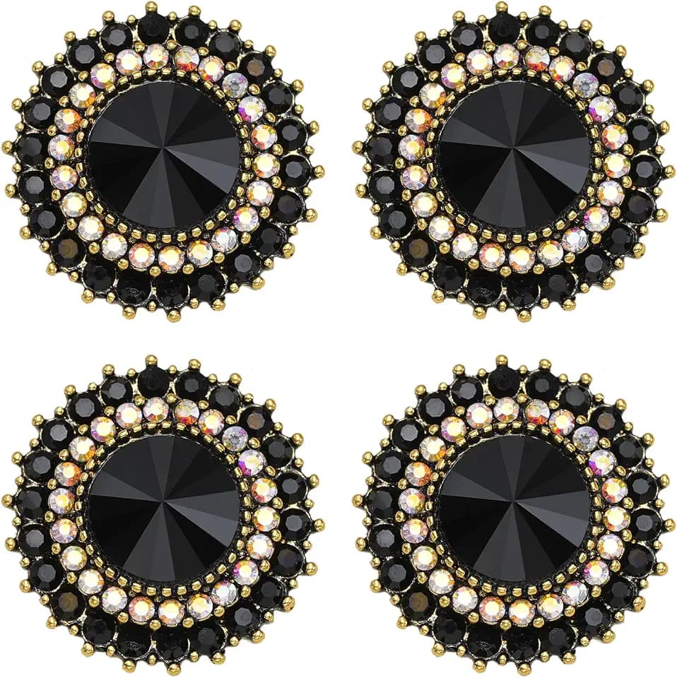 4PCS Black Decorative Rhinestone Buttons, Crystal Embellishments