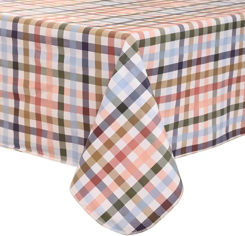 Heavy Duty Vinyl Tablecloth with Flannel Backing Waterproof Oil-Proof Plastic Table Cloth Stain-Resistant Wipeable Rectangle or Square Table Cover for Indoor and Outdoor (Color Checkered,60x84 Inch)