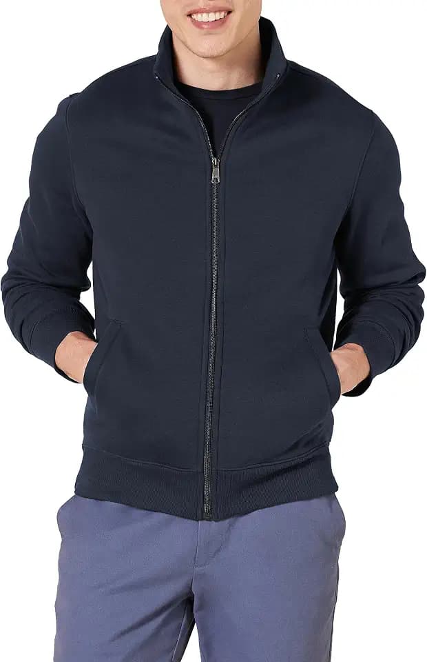 Amazon Essentials Men's Standard Full-Zip Fleece Mock Neck Midweight Sweatshirt with Pockets