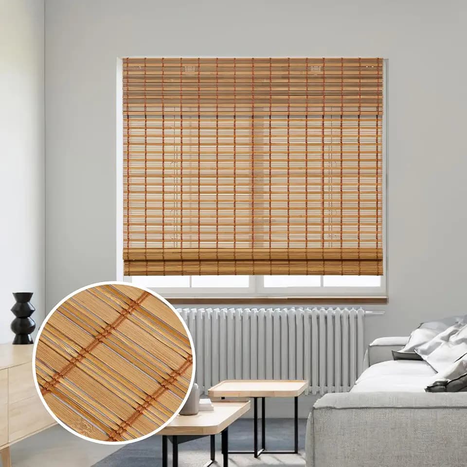 SMONTER Bamboo Roman Shades for Windows-Cordless Wooden Woven Blinds Light Filtering Bamboo Roll up Shades UV Protection and Easy Set up for Door and Countryhouse, 30" W x 64" H, Deer