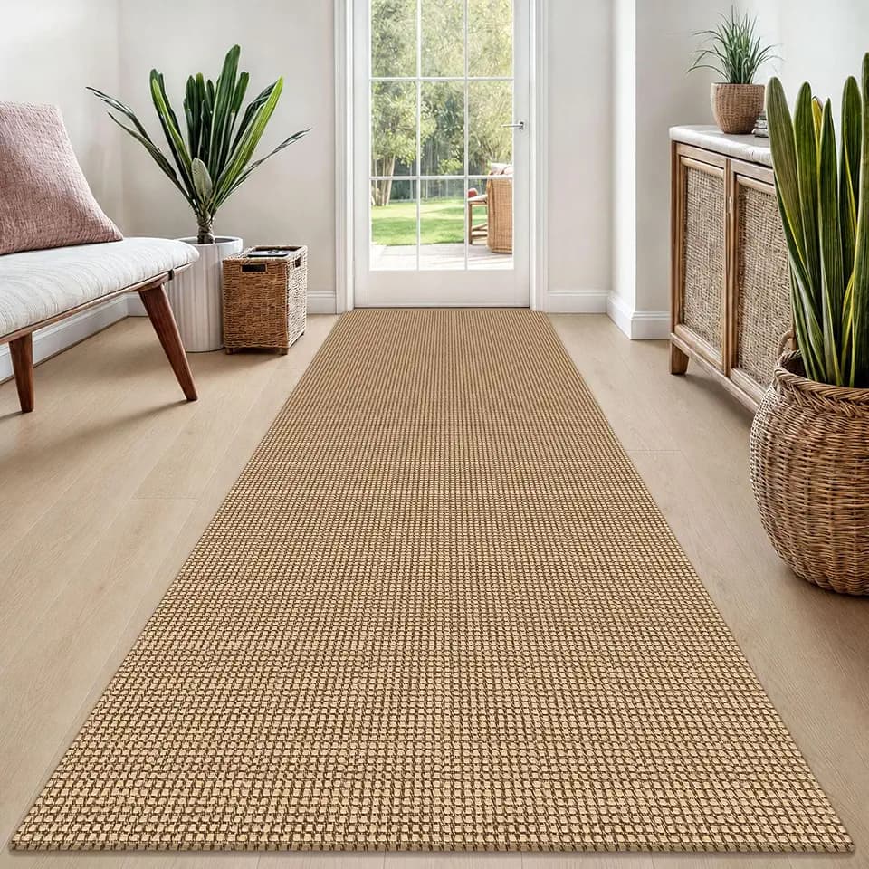 EARTHALL Woven Runner Rug 3x8 Ft Washable Runners for Hallways Wide Non Slip Rubber Backed Kitchen Runner Braided Indoor Floor Carpet for Entryway, Hallway, Kitchen, Bedroom, Orange/Tan/Brown