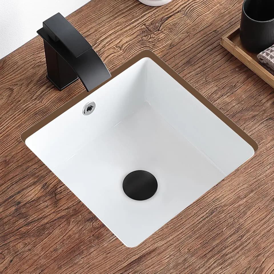14 Inch Small Undermount Bathroom Sink White Square,Overflow Type