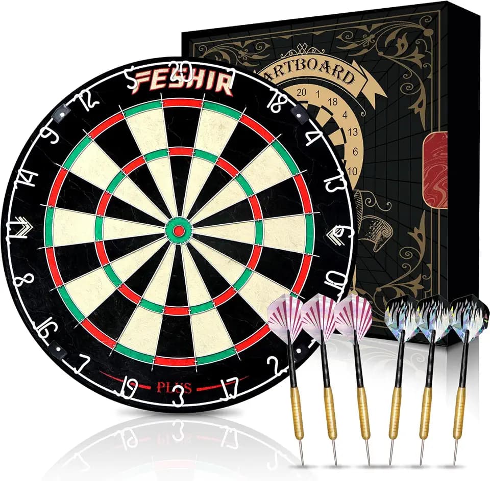18" Dart Board Dartboard Set with 6 Darts Metal TipDart Set Bristle Steel