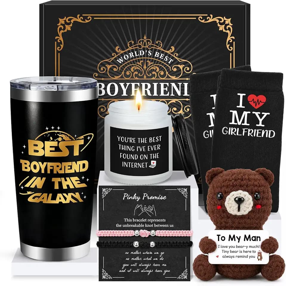 Gifts for Him Cute Boyfriend Birthday Gift Ideas Funny Bf Gifts for Men Best Anniversary Presents Stuff for Long Distance Boyfriends Adult from Girlfriend Meaningful Teen Bf Things Basket