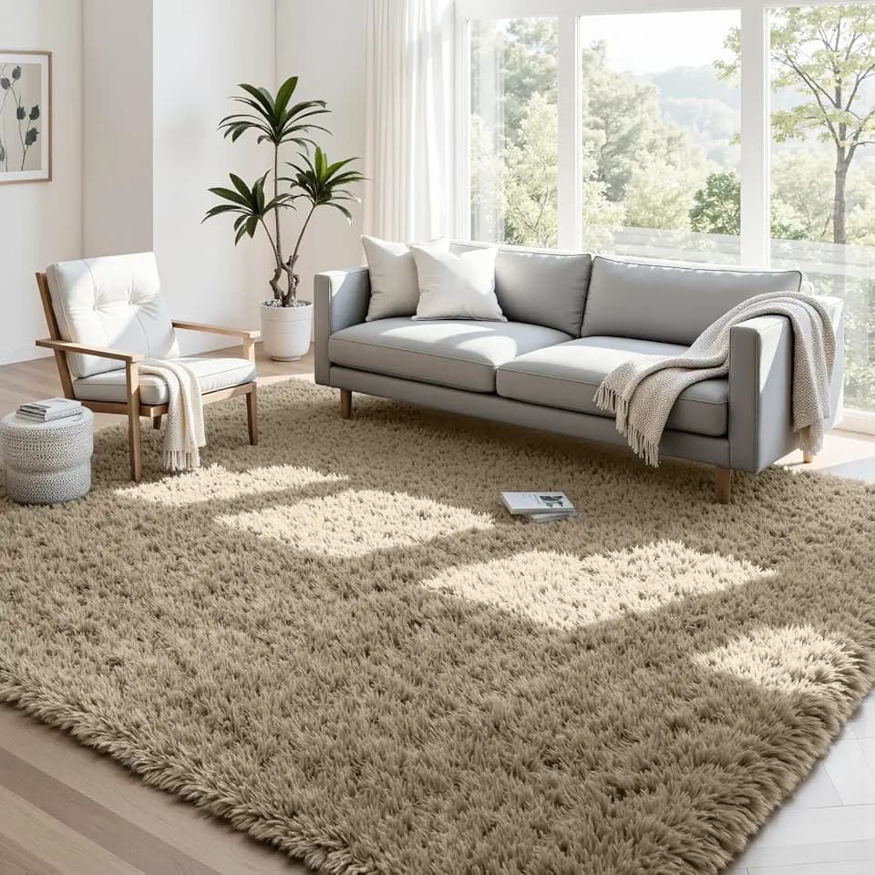 4x6 Fluffy Shag Area Rugs for Living Room Bedroom: Soft Carpet Gray Camel