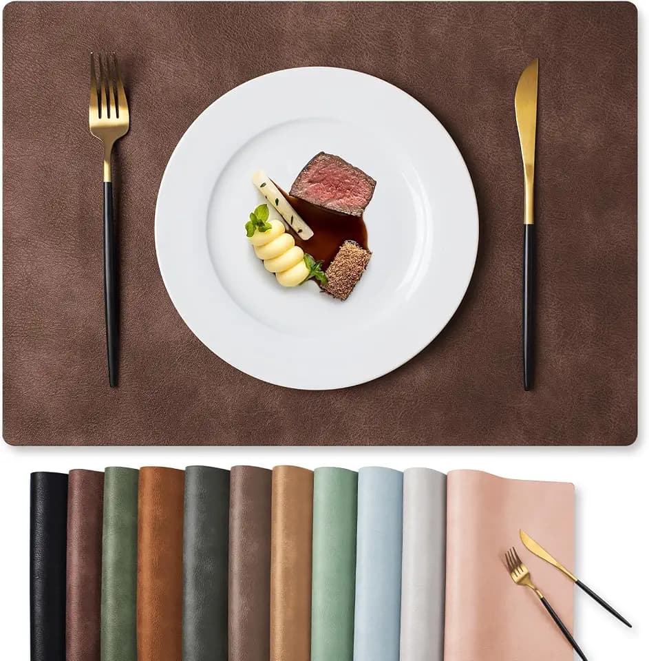 MOSAYT Vinyl Faux Leather Placemats, Set of 8, Coffee