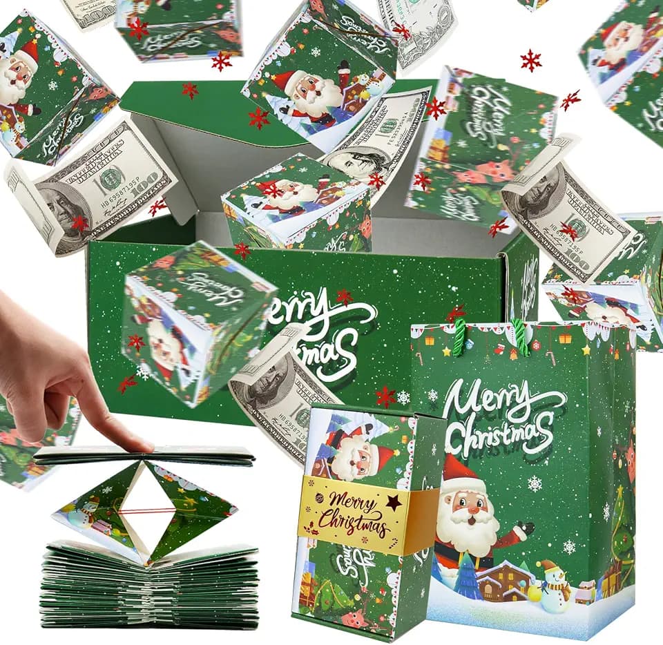 Surprise Gift Box Explosion for Money, Xmas Folding Bouncing Gift (Green)
