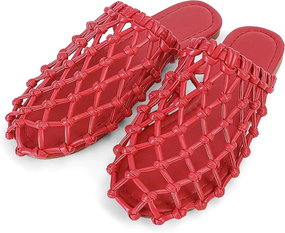 SOVANYOU Womens Slip on Mesh Flat Sandals Woven Mules Dressy Braided Flats Summer Beach Casual Closed Toe Slippers